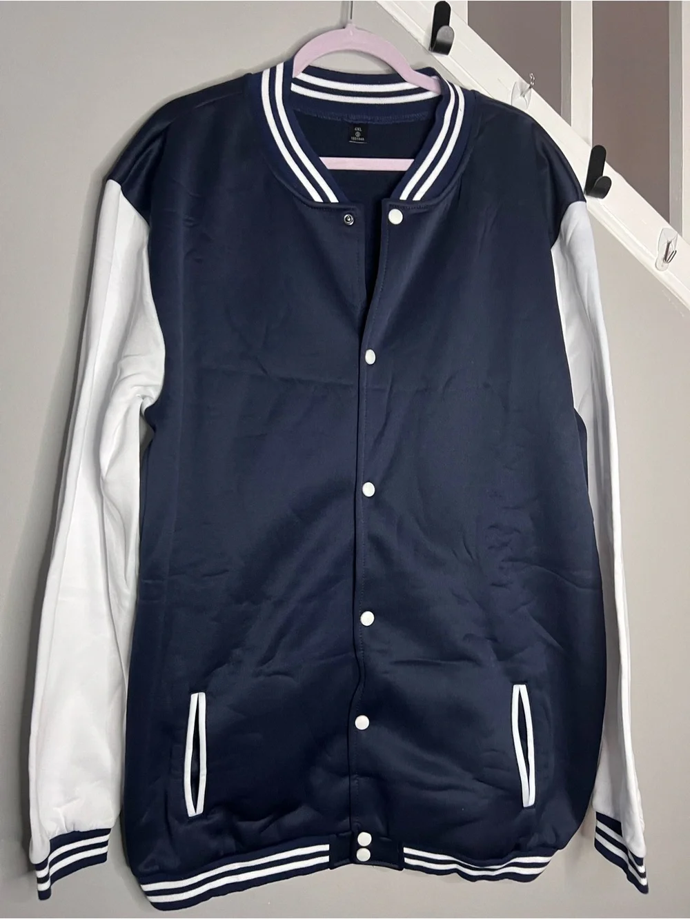0120: Women’s LightweightNavy and White Varsity Jacket  Classic Letterman Style